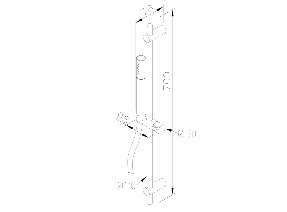 Sapho MINIMAL sprchová tyč, posuvný držák, 700mm, nerez MI001