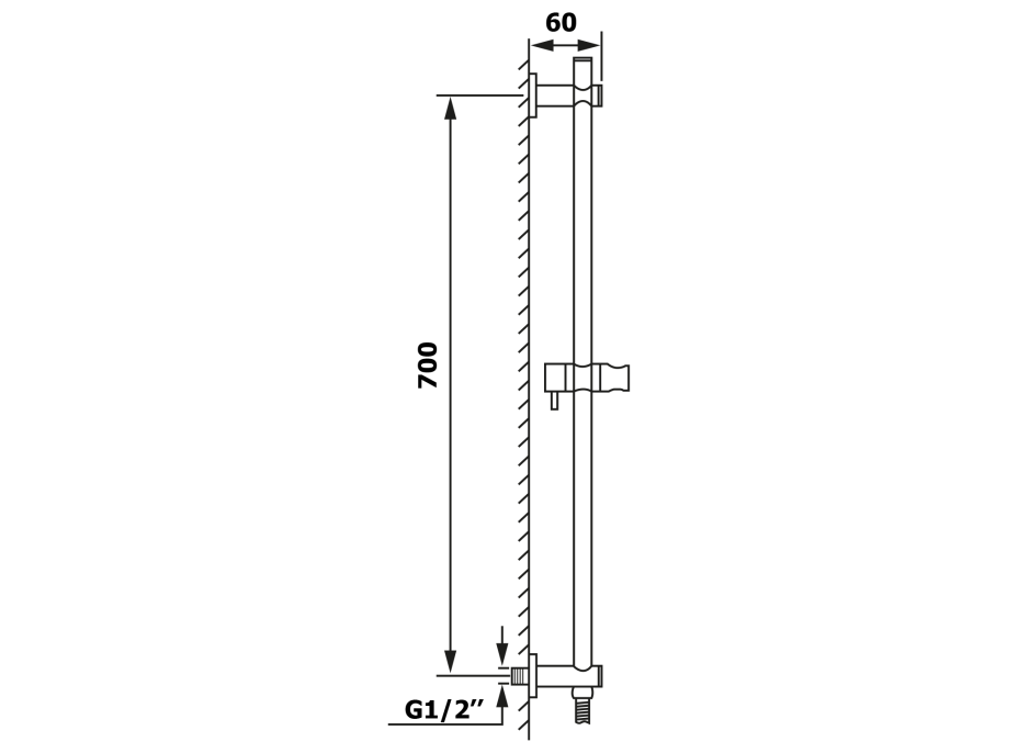 Sapho Sprchová tyč s vývodem vody, posuvný držák, 720mm, chrom 1202-08