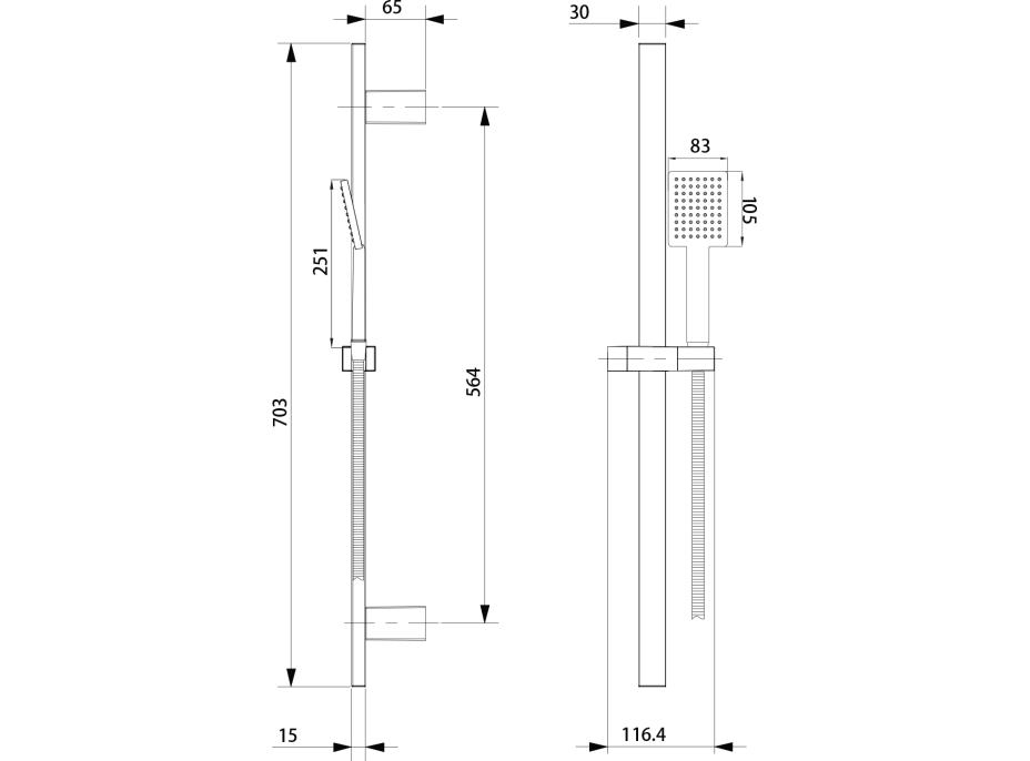 Sapho Sprchová souprava hranatá, posuvný držák 700mm, černá mat SC615