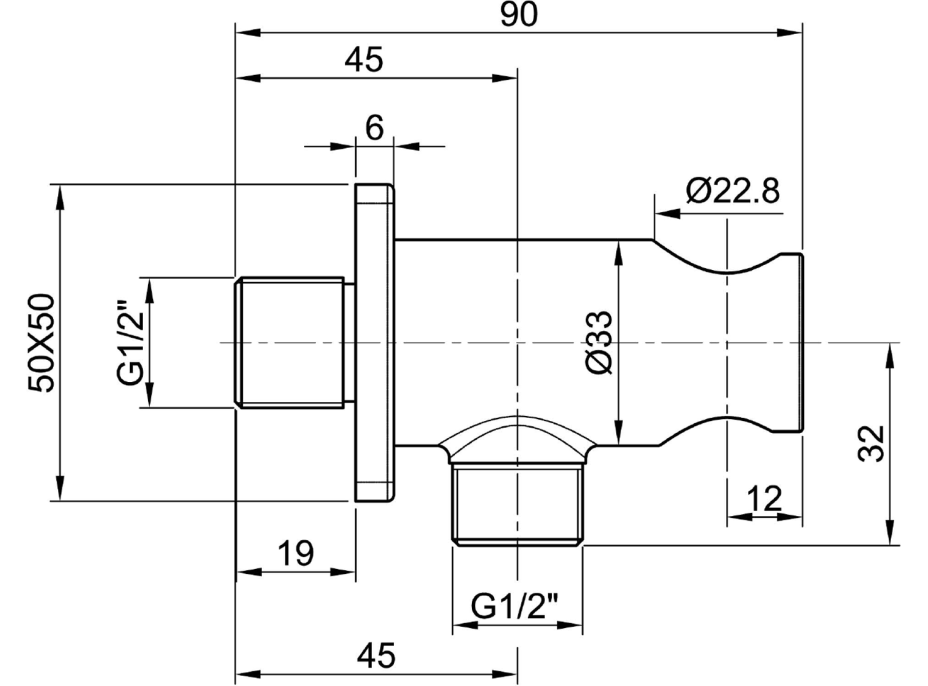 Sapho MINIMAL držák sprchy kulatý, pevný, s vyústěním, nerez mat MI035