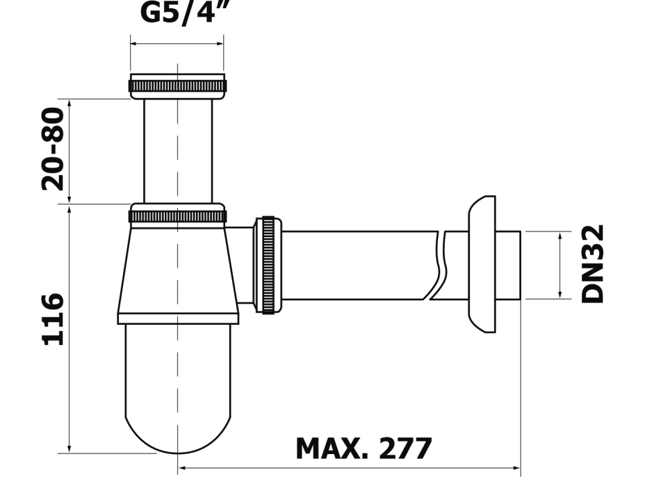 Bruckner Umyvadlový sifon 5/4", DN32mm nízký, chrom 151.211.1