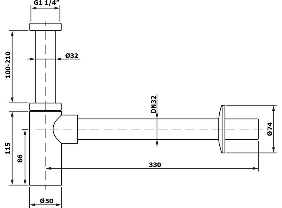 Bruckner Umyvadlový sifon 5/4", DN32mm kulatý, chrom 151.209.1