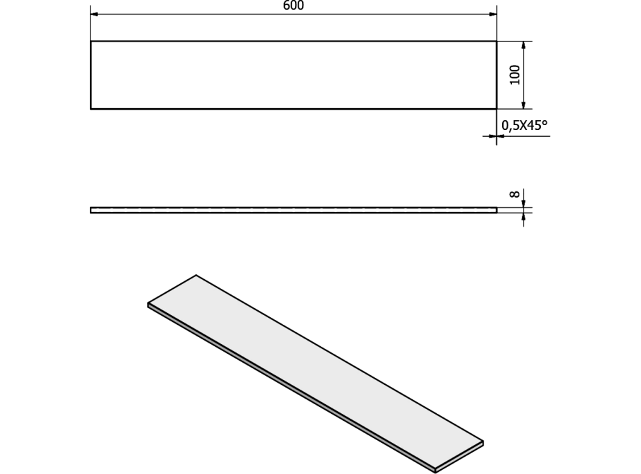 Sapho Police 600x100x8mm, mléčné sklo 22482