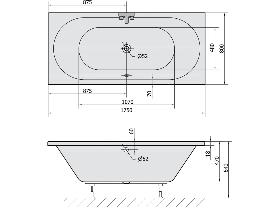 Polysan VIVA B SLIM obdélníková vana 175x80x47cm, bílá 88119S