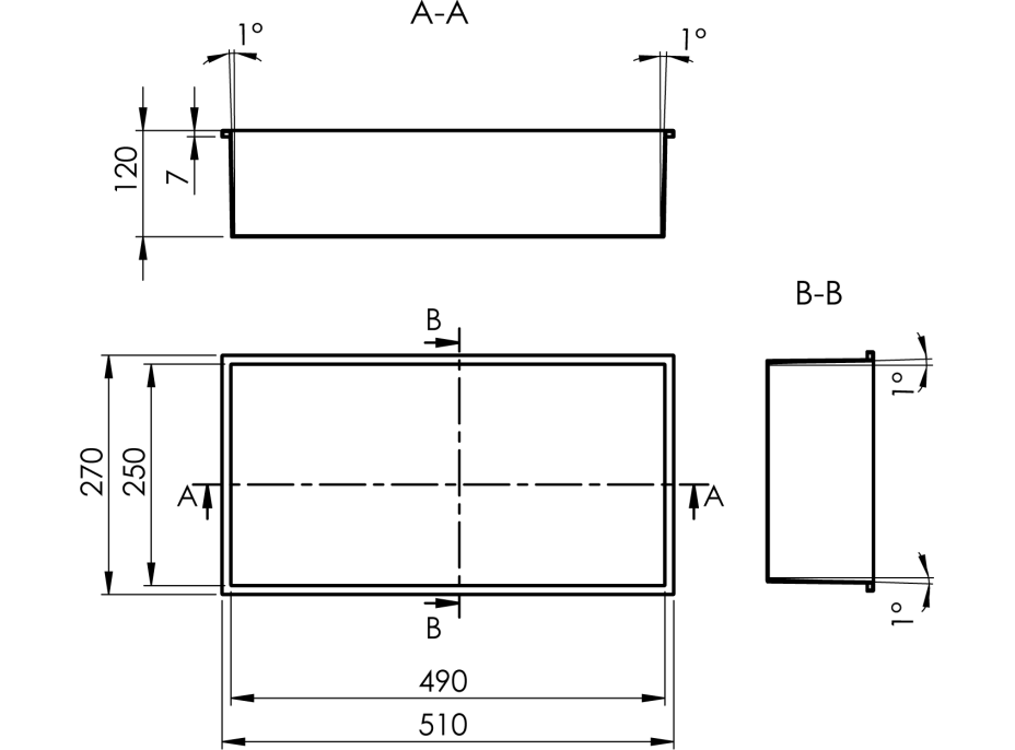 Polysan INSERTA zapuštěná police do obkladu, 510x270 mm, nerez, antracit 1301-53B