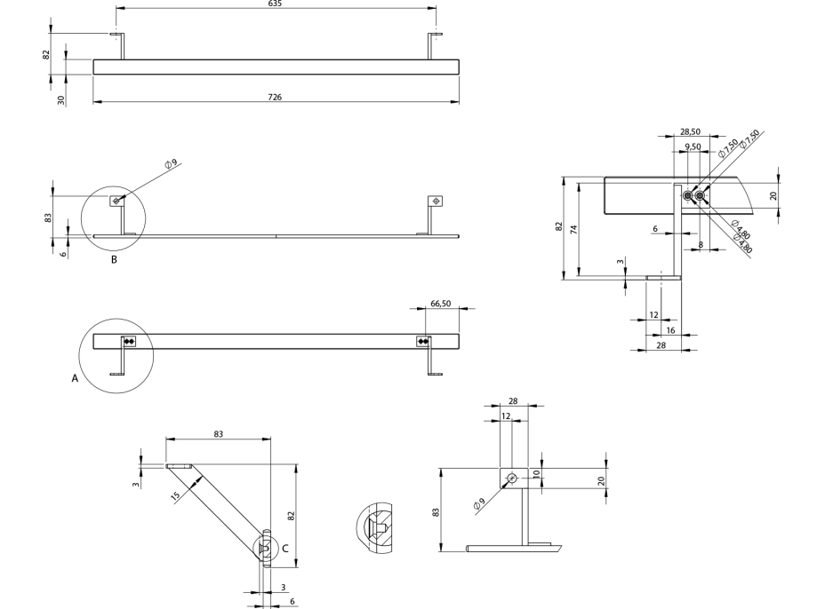 GSI PURA čelní držák ručníků 82cm, chrom PAPRD82