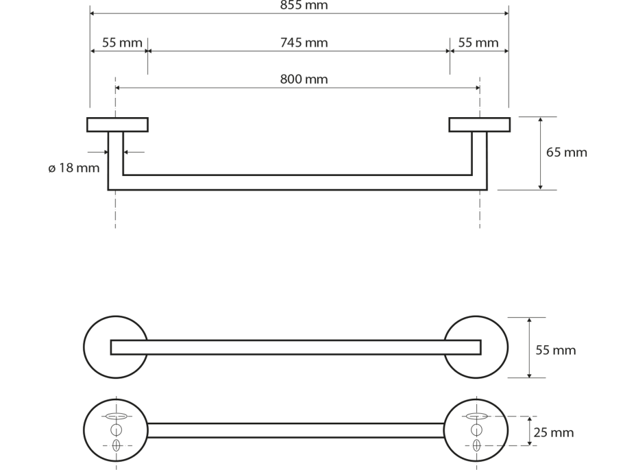 Sapho X-ROUND držák ručníků 800x65mm, chrom XR426