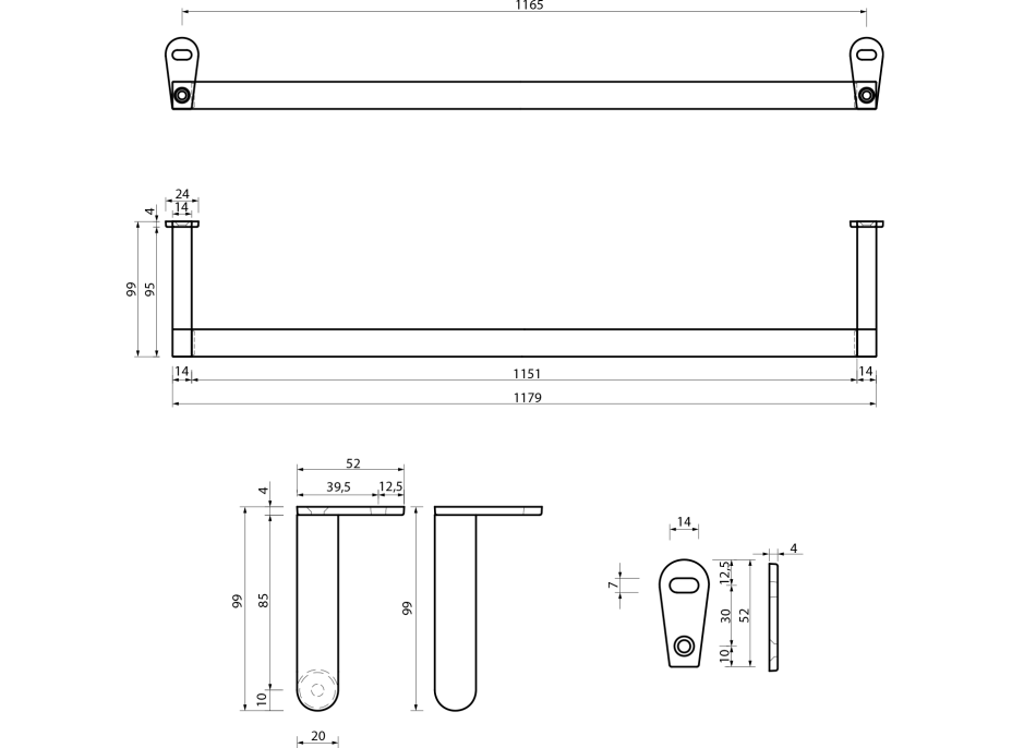 GSI NORM čelní držák ručníků 125cm, chrom PASAND125