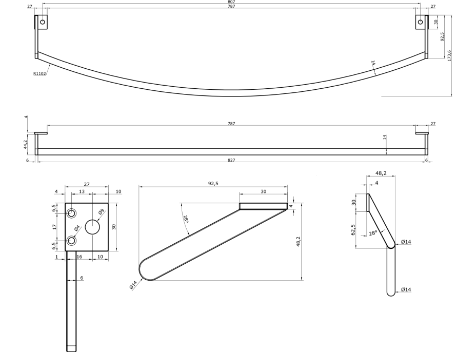 GSI PURA čelní držák ručníků 102cm, chrom PAPR102