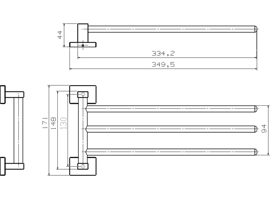 Aqualine APOLLO trojitý držák ručníků 350x44mm, chrom 1416-16