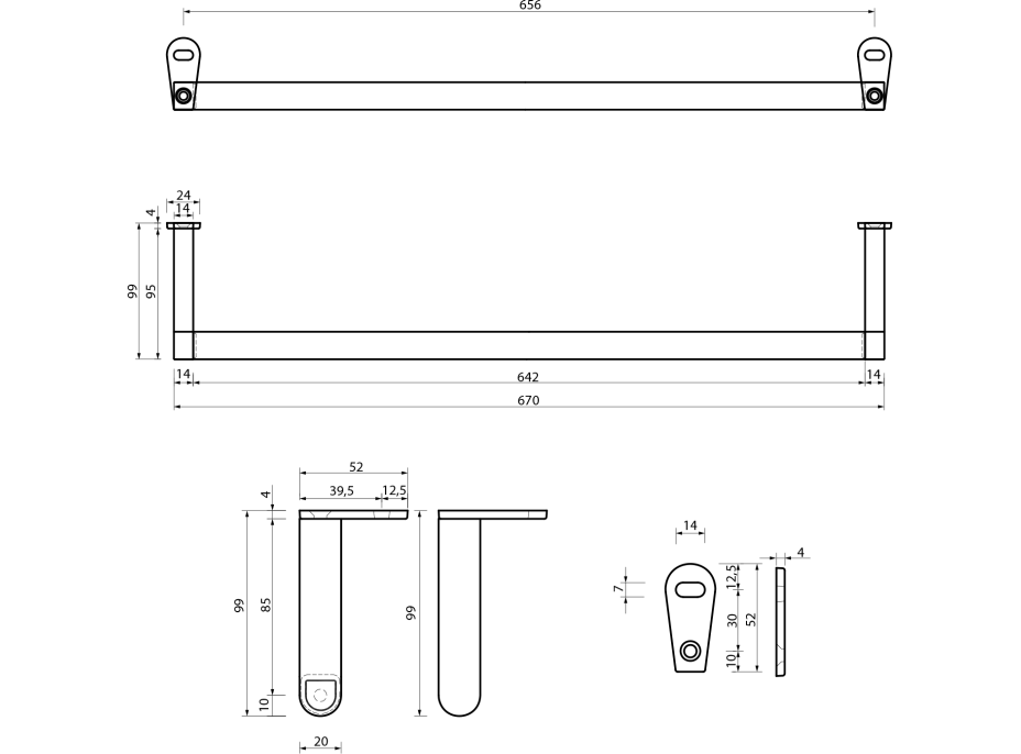 GSI CLASSIC čelní držák ručníků 75cm, chrom PACL75