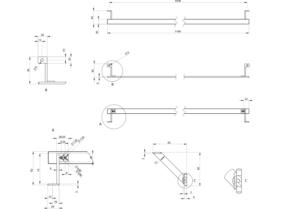 GSI PURA čelní držák ručníků 120cm, chrom PAPRDB120