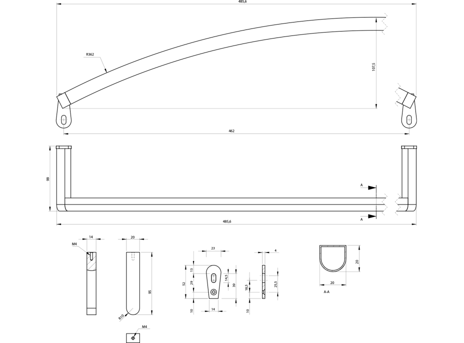 GSI NORM čelní držák ručníků 50cm, pro umyvadlo 8646111, chrom PANMA50