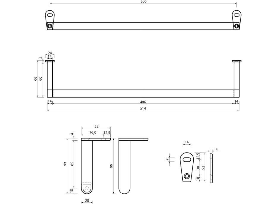 GSI CLASSIC čelní držák ručníků 60cm, chrom PACL60