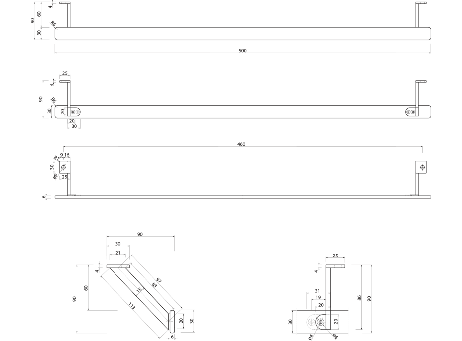 GSI PURA čelní držák ručníků 60cm, chrom PAPR60