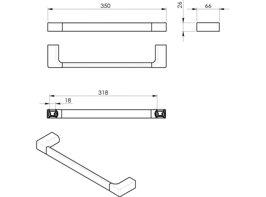 Gedy PIRENEI držák ručníků 350x66mm, černá mat PI213514