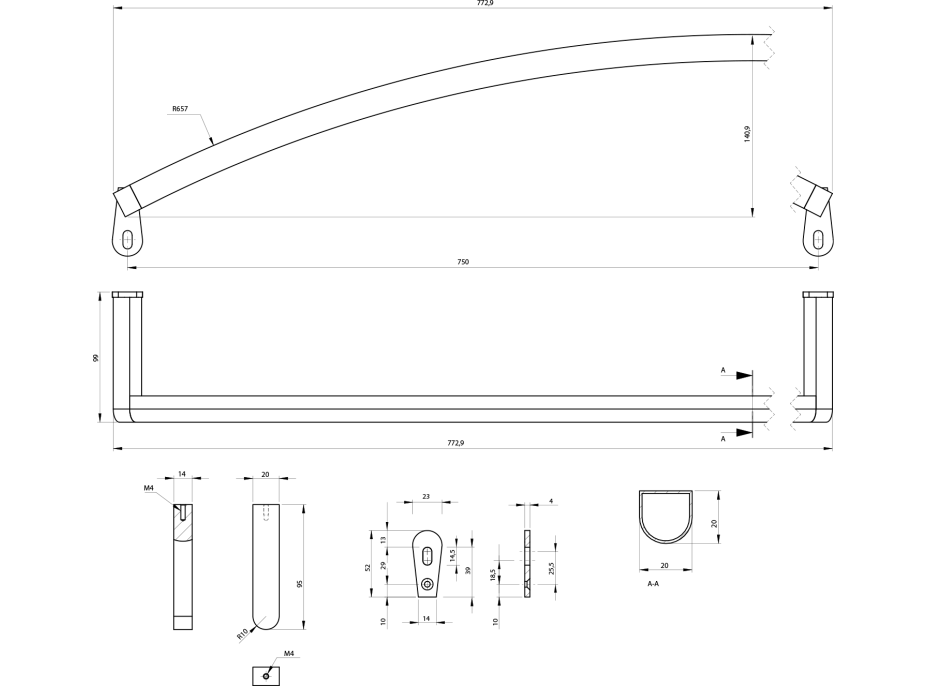 GSI NORM čelní držák ručníků 80cm, pro umyvadlo 8644111, chrom PANMA80