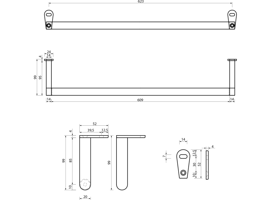 GSI KUBE X/NORM čelní držák ručníků 70cm, chrom PASAND70