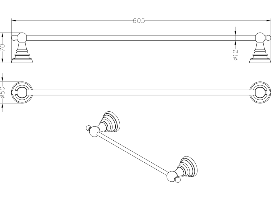Sapho DIAMOND držák ručníků 600x70mm, chrom 1317-09