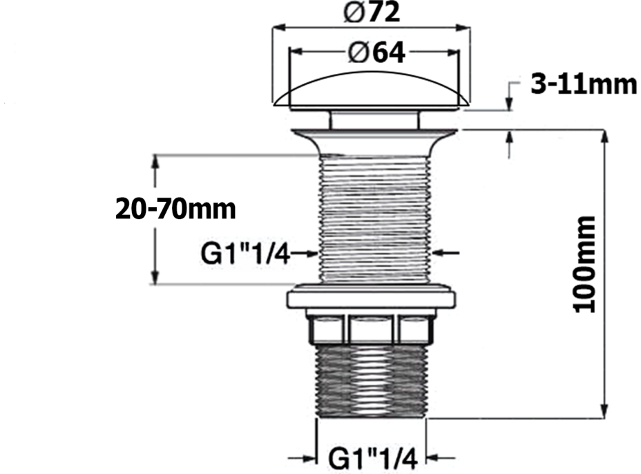 Isvea Umyvadlová výpust 5/4“, click-clack, keramická zátka, tl. 20-70 mm, antracit 38TP0162I