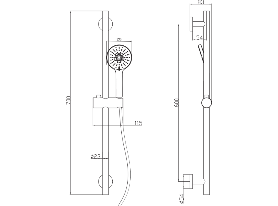 Sapho Sprchová souprava, posuvný držák 700mm, hadice 1500mm, černá mat SC515