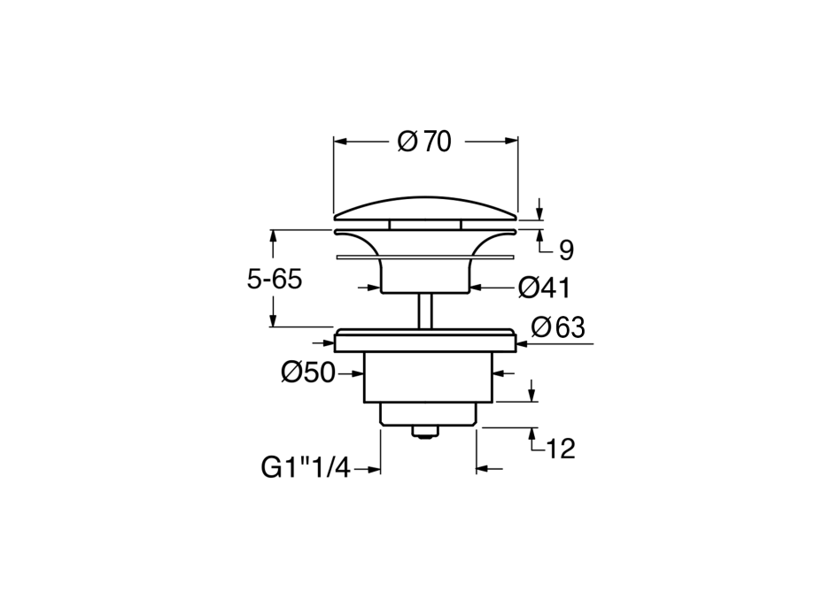 GSI GSI umyvadlová výpust 5/4“, neuzavíratelná, tl.5-65 mm, keramická krytka, bílá mat PVC09