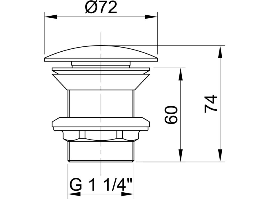 Sapho MINIMAL umyvadlová výpust 5/4“, neuzavíratelná, velká krytka, tl.30-60mm, nerez mat MI056