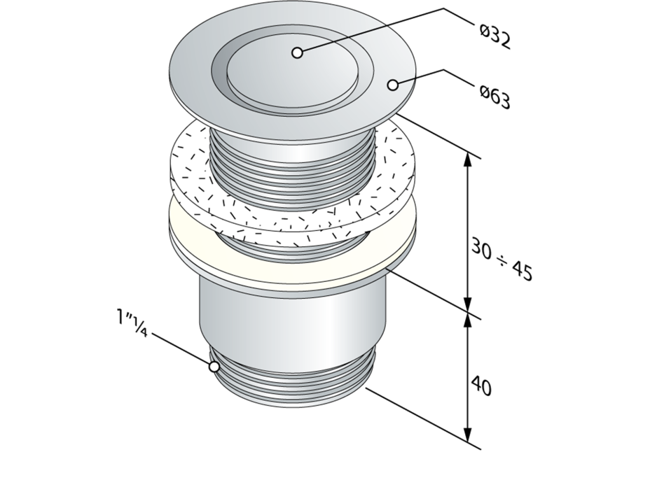 Omp Tea Umyvadlová výpust 5/4“, neuzavíratelná, design krytka, tl.30-45mm, chrom 147.545.5