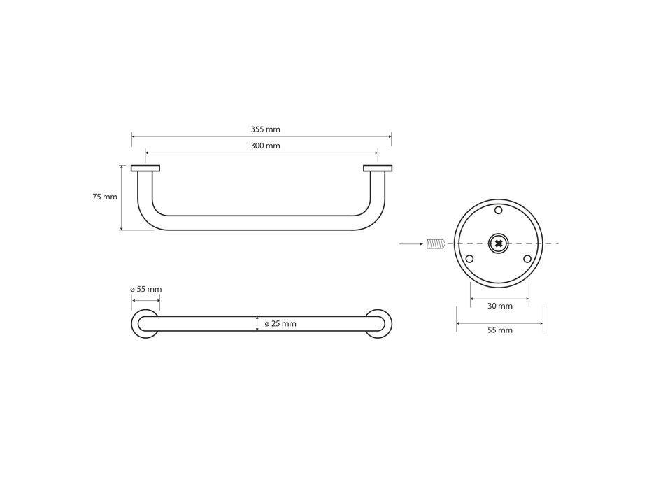 Sapho X-ROUND E madlo pevné 300mm, chrom XR501