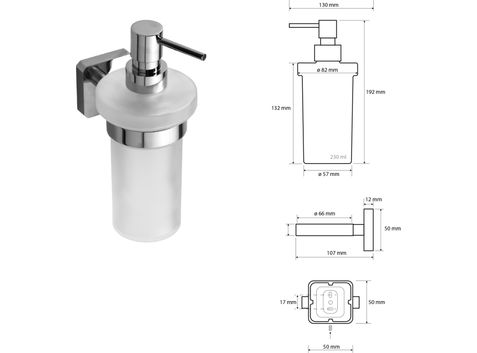 Sapho INSIA dávkovač mýdla 230ml, mléčné sklo, chrom IS019