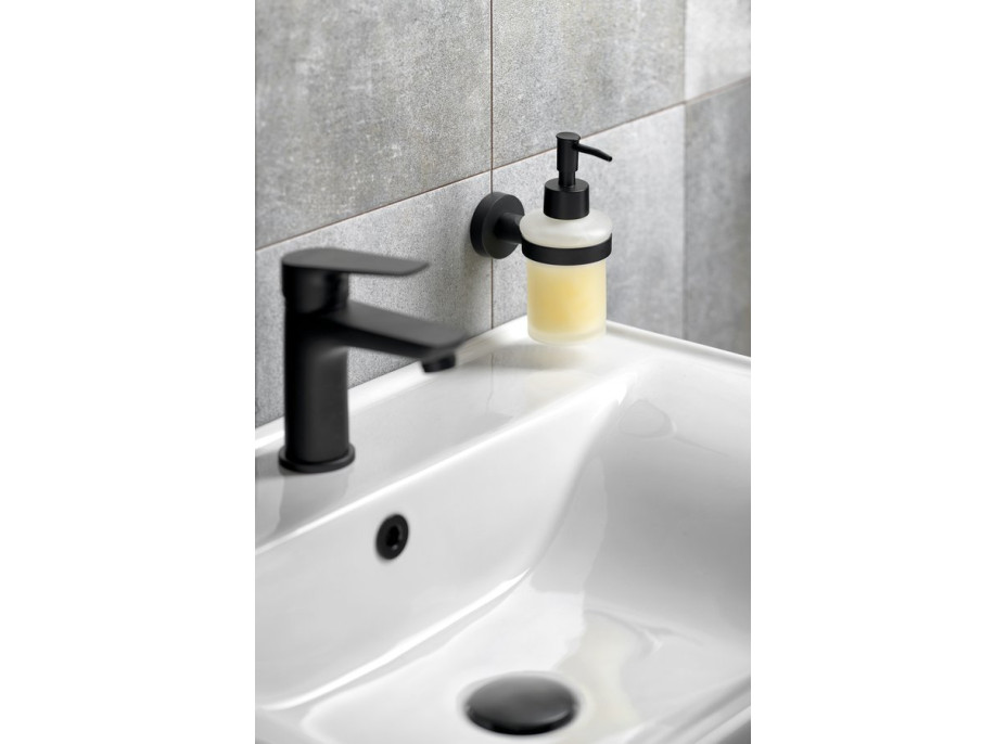 Aqualine SAMBA dávkovač mýdla 150ml, mléčné sklo, černá mat SB219