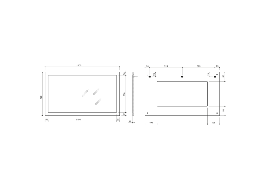 Sapho NIROX zrcadlo v rámu 1200x700mm, antracit matný NX127-3434