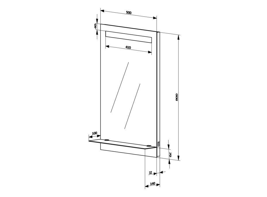 Aqualine Zrcadlo s LED osvětlením a policí 50x80cm, kolébkový vypínač ATH52