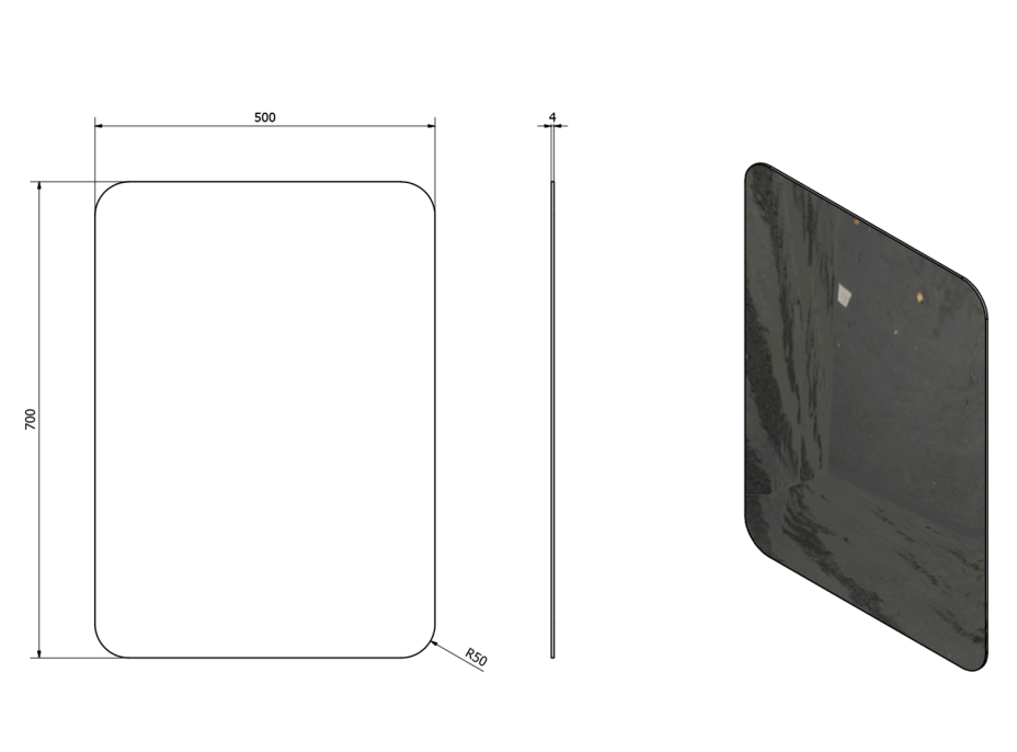 Sapho ISHAPE zrcadlo 500x700mm, zakulacené rohy, bez úchytu AG457