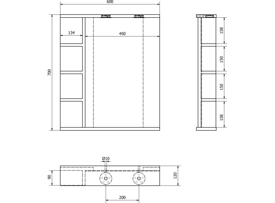 Aqualine KORIN zrcadlo s LED osvětlením a policemi 60x70x12cm KO370