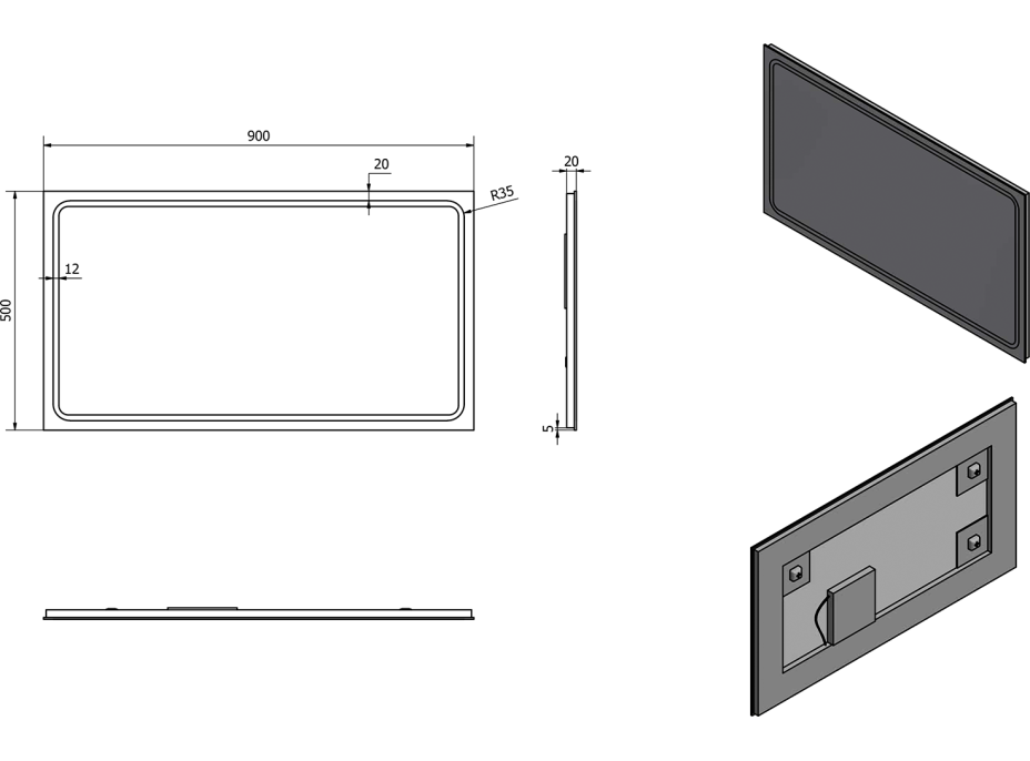 Sapho GEMINI zrcadlo s LED osvětlením 900x500mm GM090