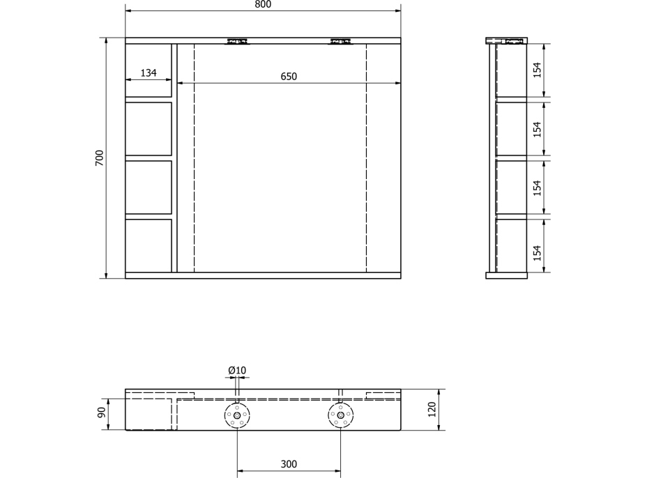 Aqualine KORIN zrcadlo s LED osvětlením a policemi 80x70x12cm KO350