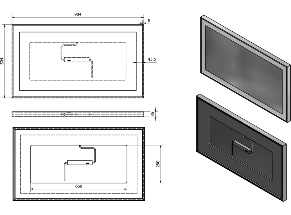 Sapho LUMINAR zrcadlo s LED osvětlením v rámu 900x500mm, chrom NL559