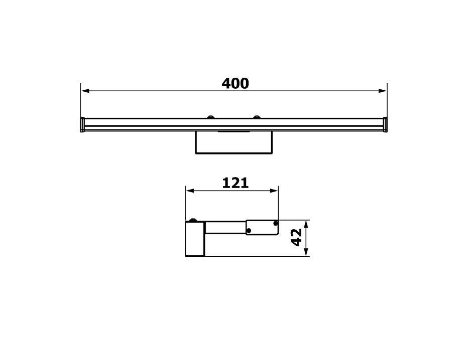 Sapho CHICAGO LED svítidlo, 400x120x40mm, 8W, 230V, plast, černá mat AU468