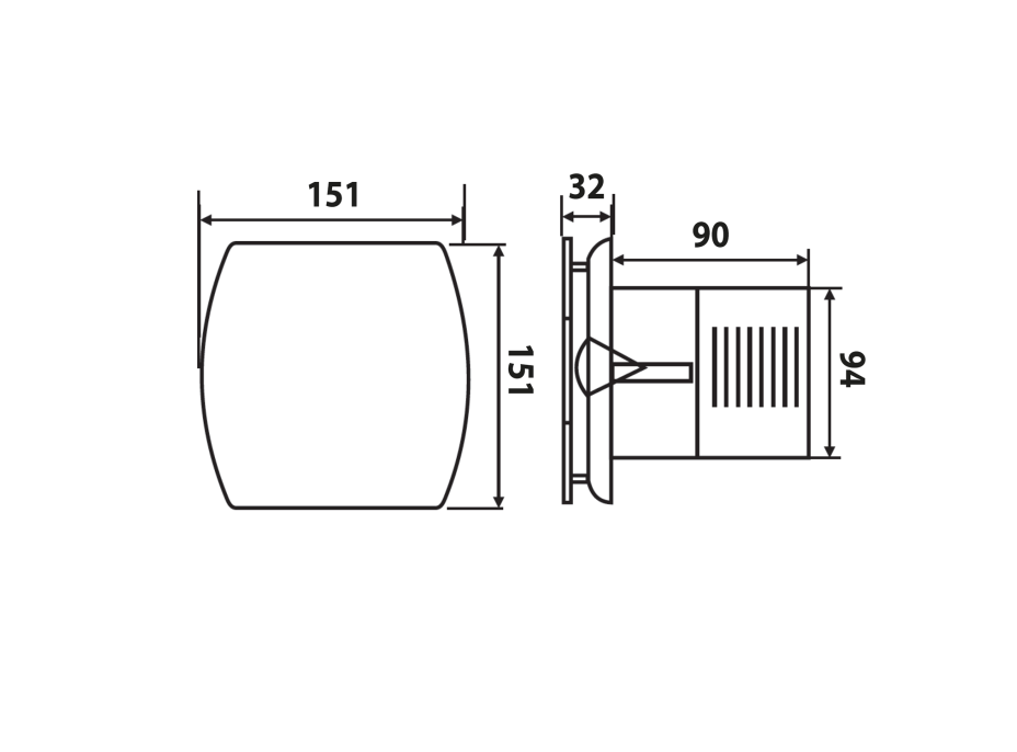 Sapho LEX koupelnový ventilátor axiální s časovačem, 15W, potrubí 100mm, nerez mat LX104