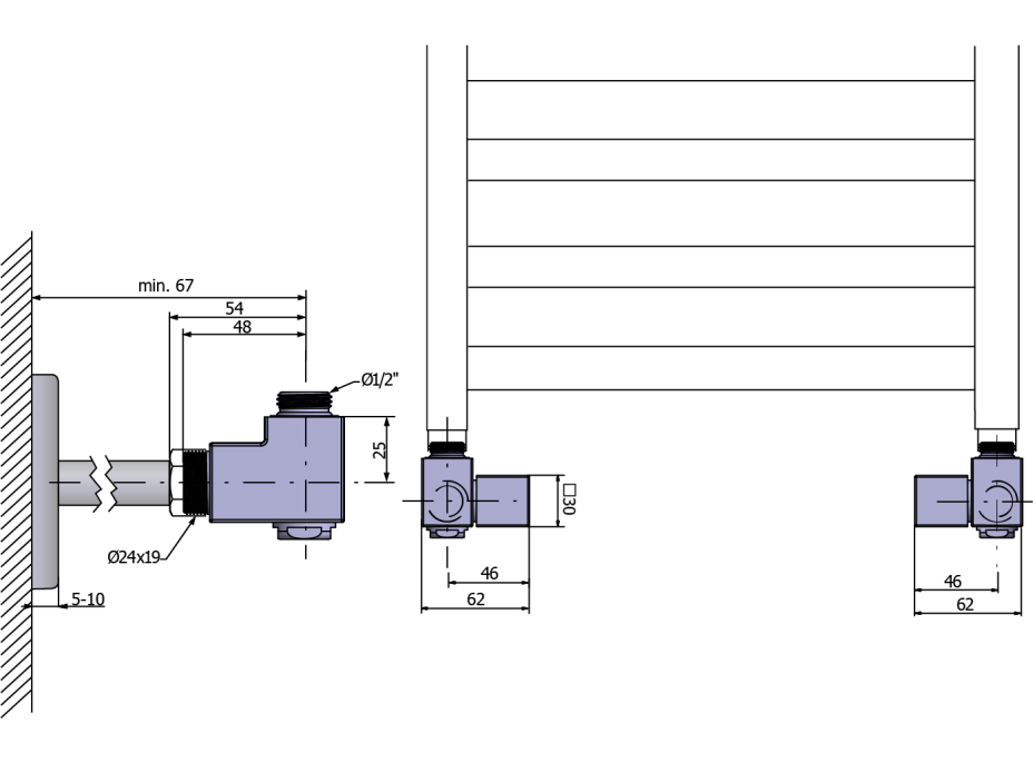 Sapho CUBE COMBI připojovací sada ventilů ruční rohová, pravá, nerez mat CP562S