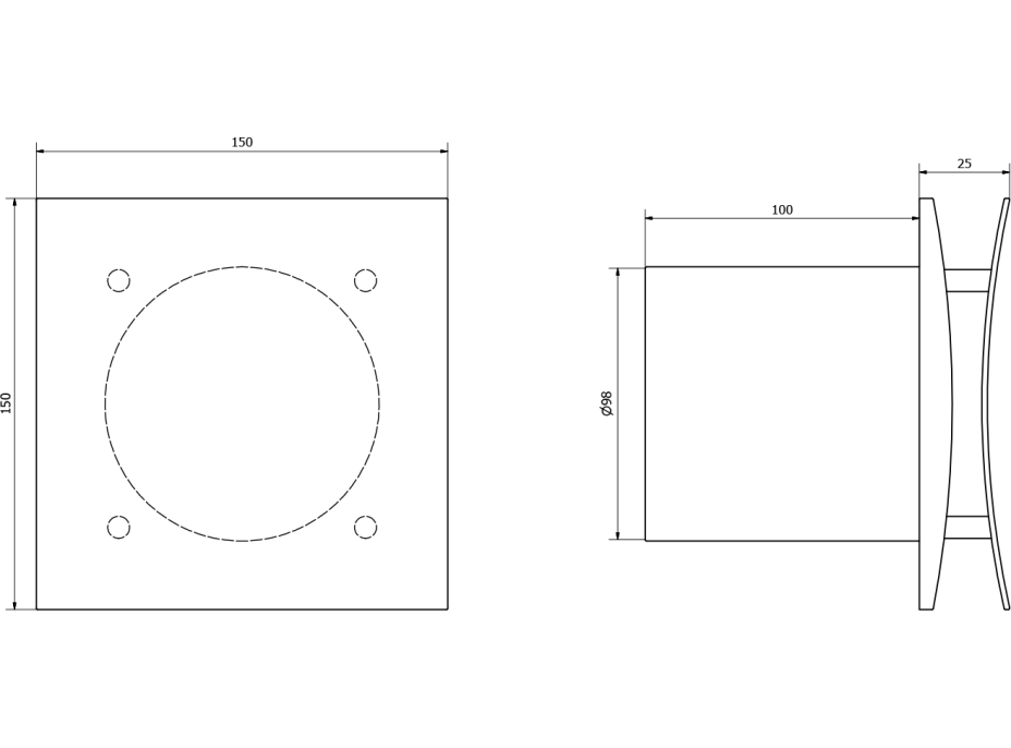 Sapho EIRA koupelnový ventilátor axiální, 15W, potrubí 100mm, bílá EI101