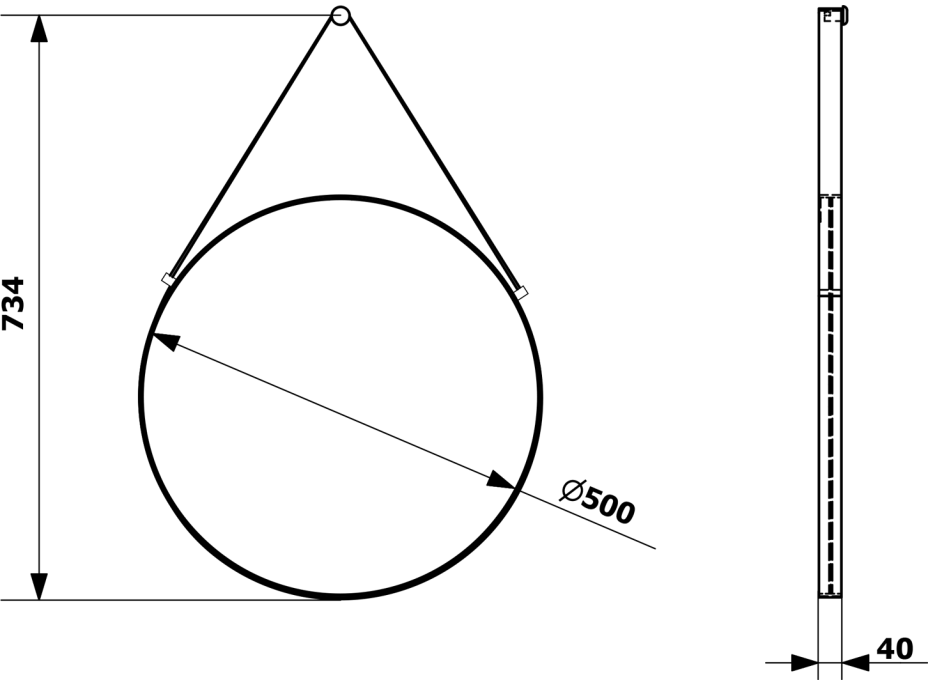 Sapho ORBITER kulaté zrcadlo s koženým páskem ø 50cm, černá mat ORT050