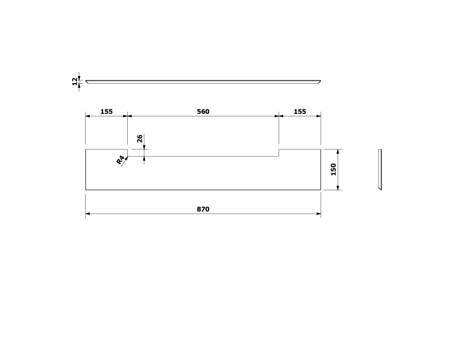 Sapho PONTE police Rockstone 870x12x150mm, bílá mat RS008