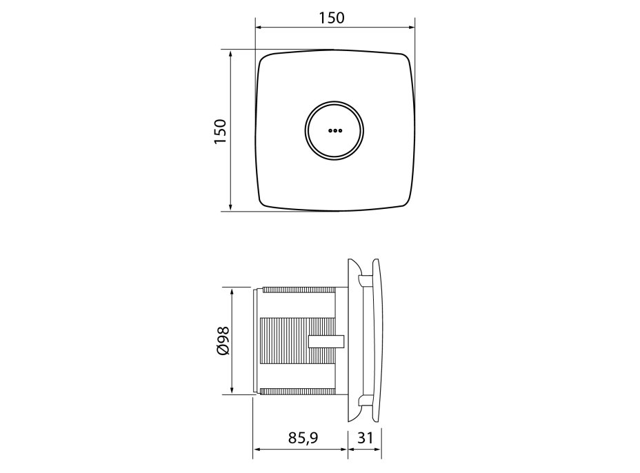 Cata X-MART 10 koupelnový ventilátor axiální, 15W, potrubí 100mm, nerez mat 01040000