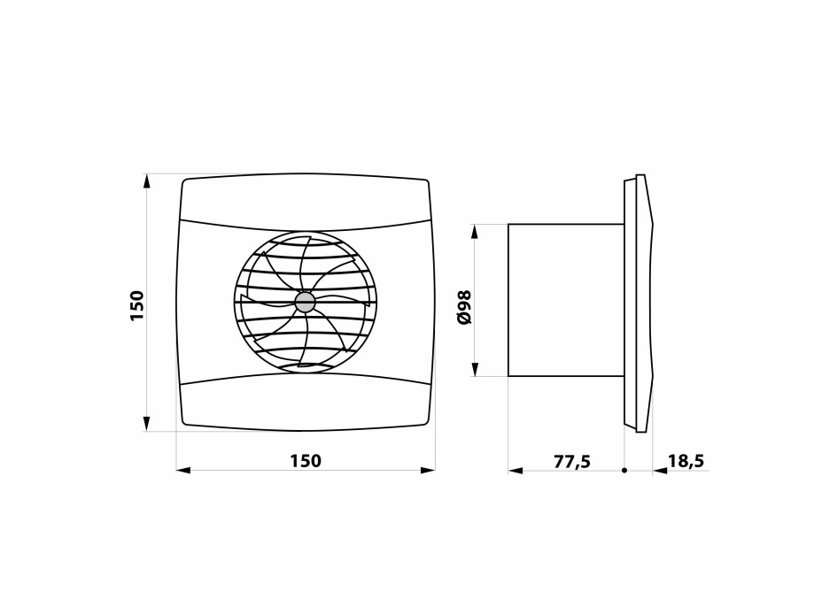 Cata UC-10 T koupelnový ventilátor axiální s časovačem, 8W, potrubí 100mm, černá 01202100