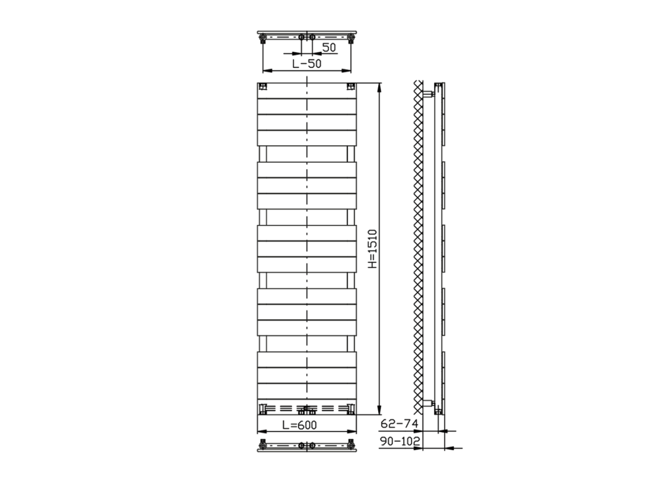 Aqualine BONDI otopné těleso 600x1510 mm, bílá DC440T