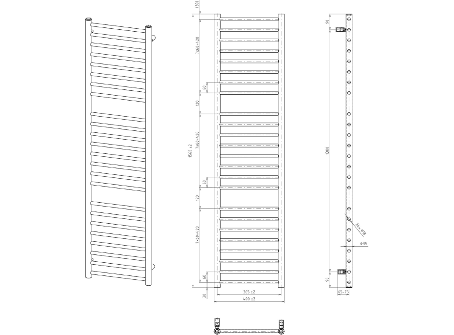 Sapho DINA otopné těleso 400x1560 mm, černá mat IR374B