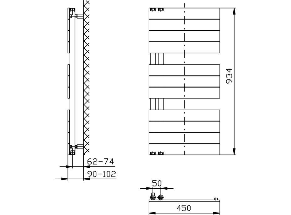 Aqualine MILI otopné těleso 450x934 mm, bílá DC600T