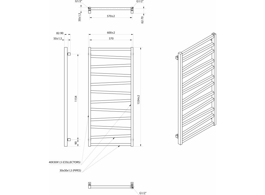 Sapho ZIG otopné těleso 600x1334 mm, černá mat ZG613B